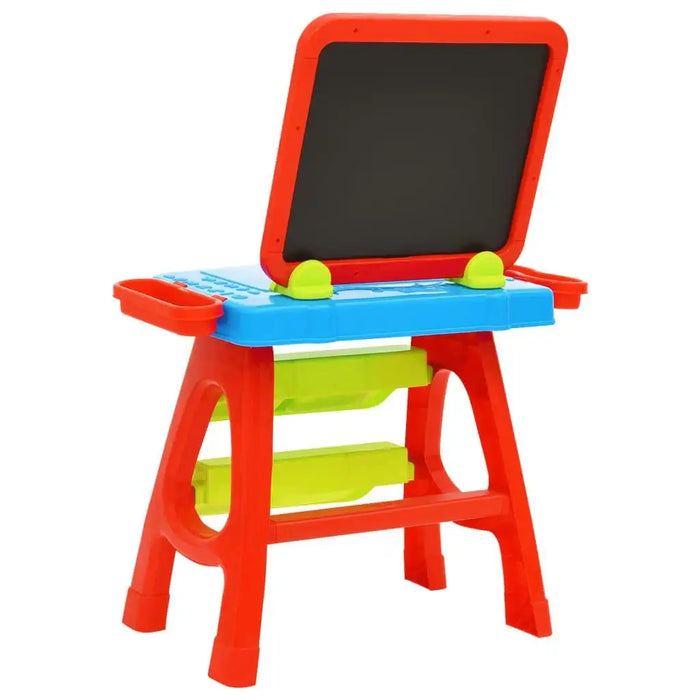 Colorful 2-in-1 kids easel with magnetic board and storage shelves for educational play