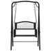 Black metal swing bench with steel frame and weather-resistant mesh backrest