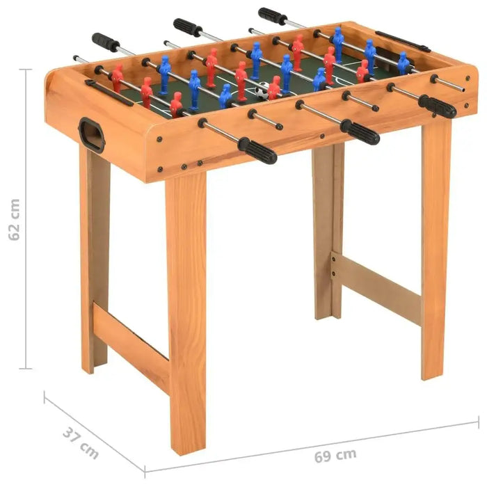 Compact professional maple foosball table with black handles and red-blue players, 62x69x37 cm