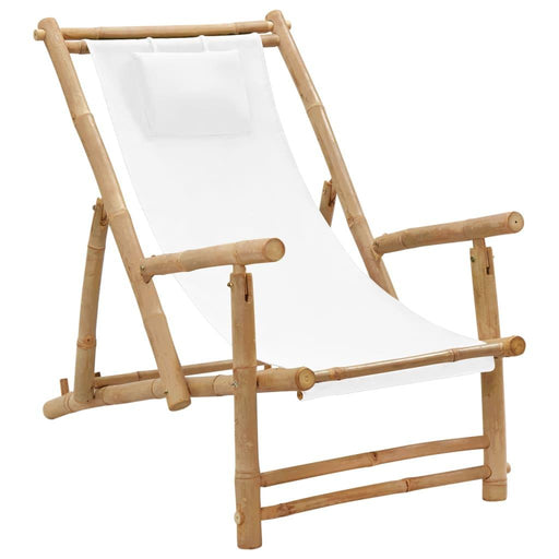 Deck Chair in Bamboo and Canvas Cream White - Little and Giant Explorers vidaXL