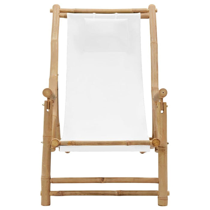 Deck Chair in Bamboo and Canvas Cream White - Little and Giant Explorers vidaXL