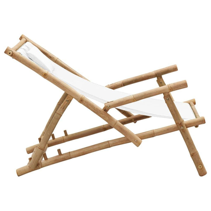 Deck Chair in Bamboo and Canvas Cream White - Little and Giant Explorers vidaXL