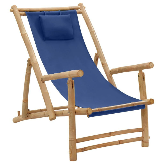 Deck Chair in Bamboo and Canvas Navy Blue - Little and Giant Explorers vidaXL