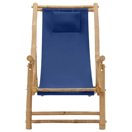 Deck Chair in Bamboo and Canvas Navy Blue - Little and Giant Explorers vidaXL