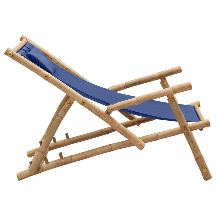 Deck Chair in Bamboo and Canvas Navy Blue - Little and Giant Explorers vidaXL