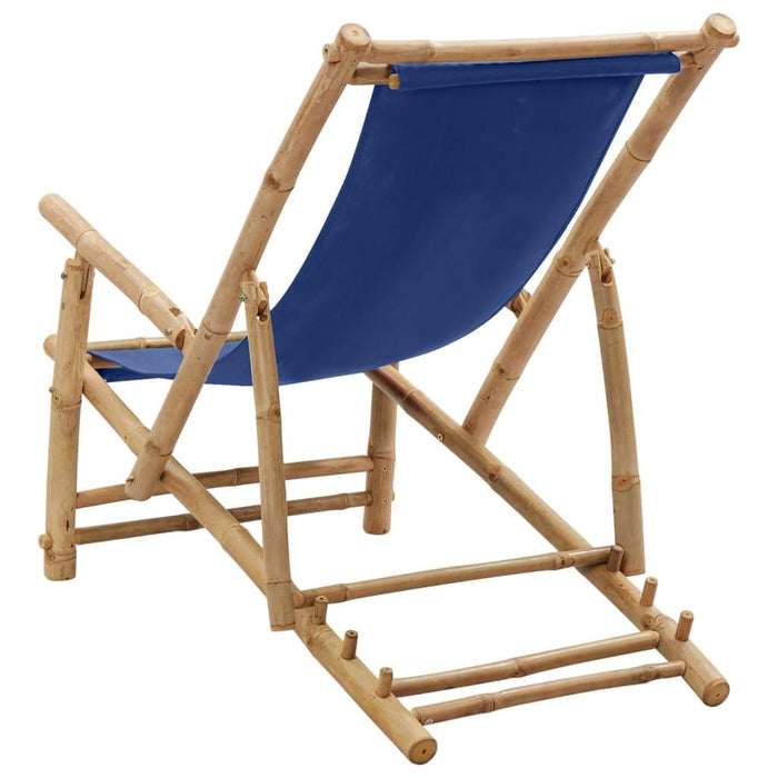 Deck Chair in Bamboo and Canvas Navy Blue - Little and Giant Explorers vidaXL