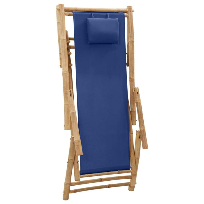 Deck Chair in Bamboo and Canvas Navy Blue - Little and Giant Explorers vidaXL