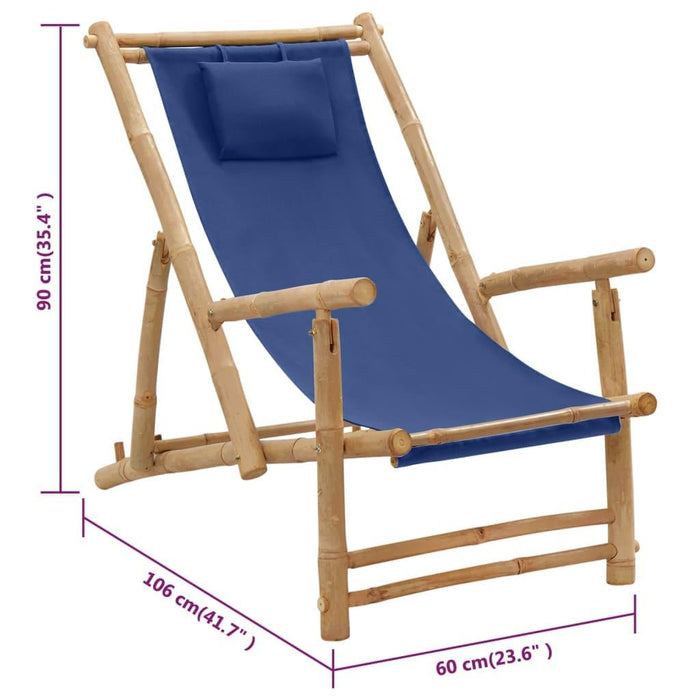 Deck Chair in Bamboo and Canvas Navy Blue - Little and Giant Explorers vidaXL