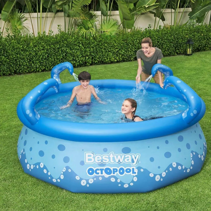 Bestway Octopool inflatable pool with octopus tentacle sprayers, kids playing outdoors