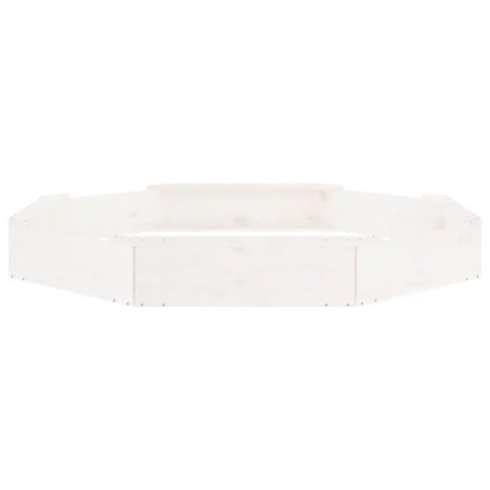 Extra-large square white wooden sandbox with four corner seats, bottomless design.