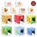 Farm animal stacking cubes toy set with colorful cubes, animal figures, and size measurements.