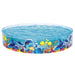 Round kids pool with colorful coral reef and ocean animals design, filled with water
