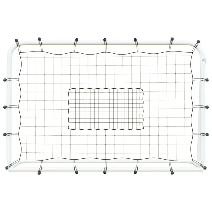 Football net rebounder with white and black steel frame and PE net, rectangular target area