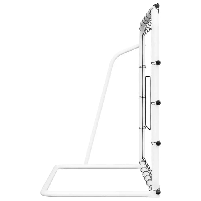 Side view of white and black steel football net rebounder with PE net