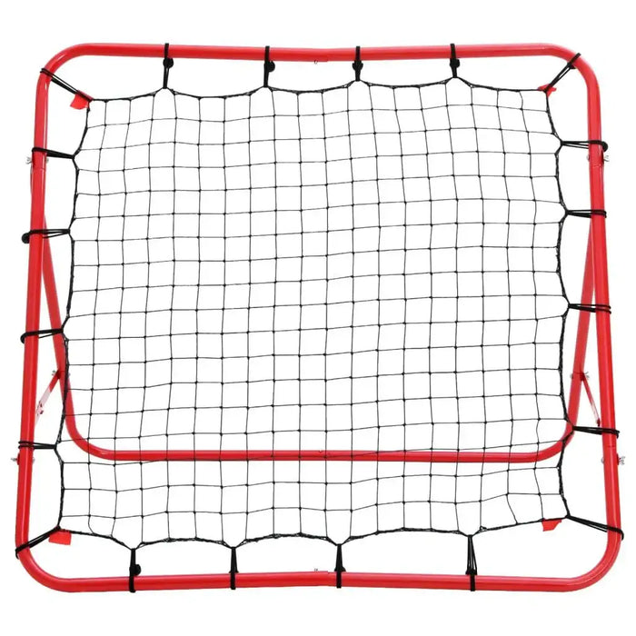 Football rebounder 100x100cm with red steel frame and black net, adjustable angles