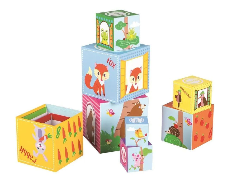 Forest animal stacking cubes learning toy with numbers and colorful illustrations
