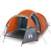 Grey and orange taffeta camping tent for 3 persons with vestibule and logo on panel