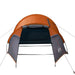 Grey and orange taffeta camping tent for 3 persons with open entrance on white background