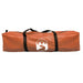 Orange taffeta camping tent bag with black straps and white mountain logo