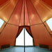 Interior view of orange and grey taffeta camping tent for 4 people, open doorway