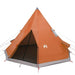 Orange and grey taffeta camping tent for 4 persons, open flap, outdoors gear