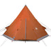 Orange and grey taffeta camping tent for 4 people, pitched on white background