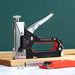 Vinsani heavy duty industrial staple gun with red handle and staples on wooden board