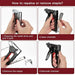 Heavy duty staple gun step-by-step guide for loading staples, with hands and tool close-up.