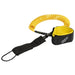 Yellow coiled SUP ankle leash with black adjustable strap and HF logo, paddleboard accessory