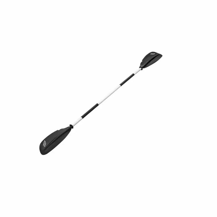Black and white kayak paddle with dual blades on white background