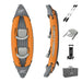 Hydro-Force Rapid X2 orange inflatable kayak set with paddles, pump, seats, and carry bag