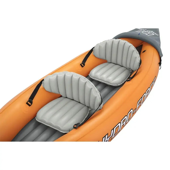 Orange Hydro Force Rapid X2 inflatable 2-person kayak with two grey seats