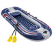 Hydro-Force Treck X3 blue inflatable boat for 3 people with yellow paddles on white background