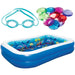 Inflatable 3D undersea adventure pool with ocean print, kids goggles, colorful crystals