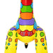Colorful inflatable giraffe sprinkler toy with safari-themed patterns and built-in spray feature