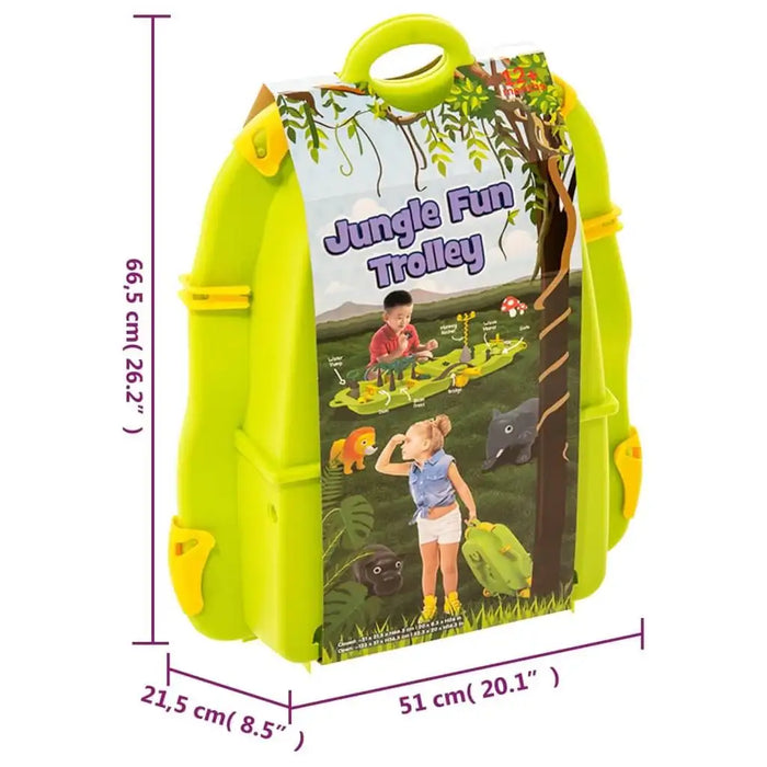 Jungle Fun Trolley green plastic kids play case with dimensions and jungle theme packaging