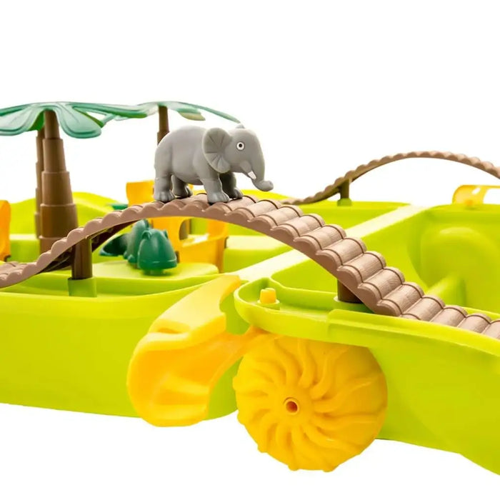 Jungle adventure water play table toy with elephant figure, green and yellow plastic set
