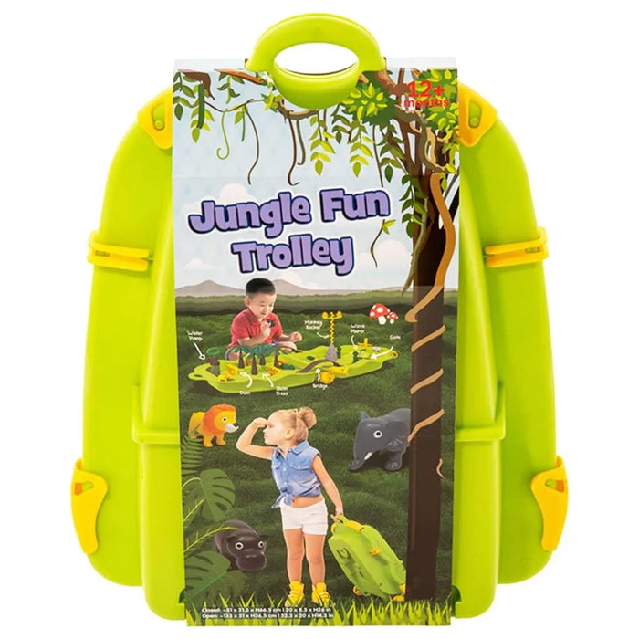 Jungle Fun Trolley green sensory play set for kids with jungle theme packaging