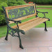 Kids decorative wooden garden bench with bronze animal pattern backrest on patio