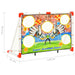 Kids football goal set 120x77.5 cm with target holes, white and red frame, Super Football Game banner