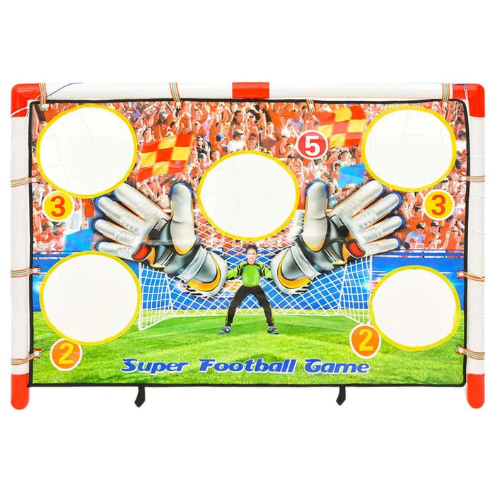 Kids football goal set with target holes, colorful crowd backdrop, and Super Football Game text