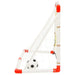 Kids football goal set in white and red with net and soccer ball, side view