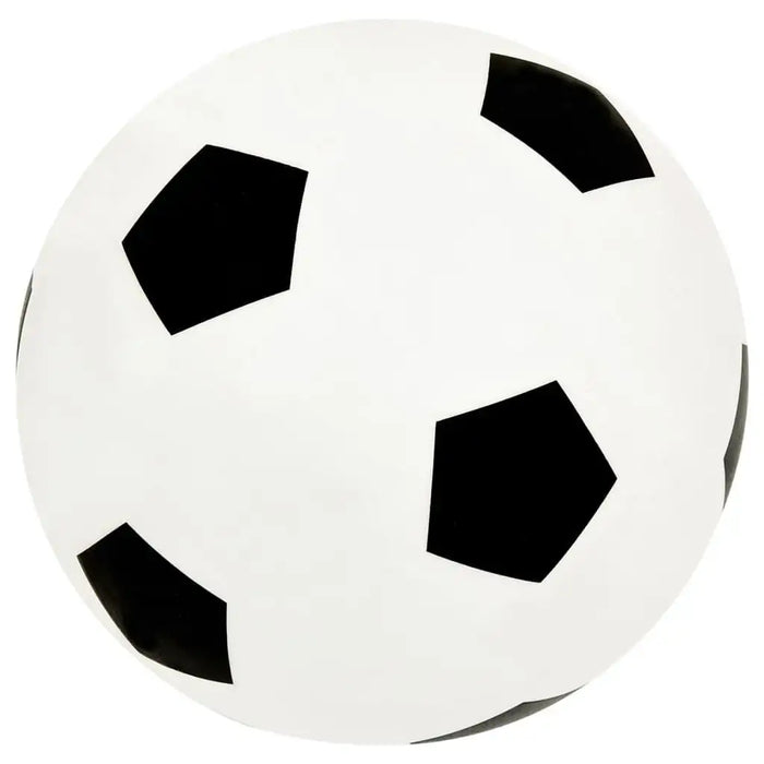 Classic black and white football for kids, close-up on a plain white background