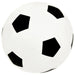 Classic black and white football for kids, close-up on a plain white background