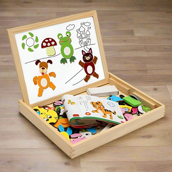 Wooden Multi-Functional Puzzle and Magnetic Board with Eraser - Little and Giant Explorers Doodle