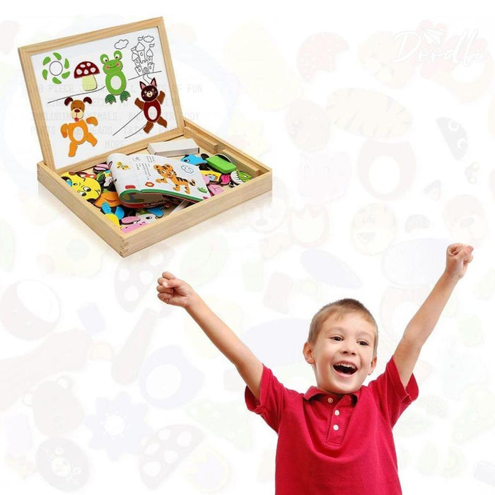 Wooden Multi-Functional Puzzle and Magnetic Board with Eraser - Little and Giant Explorers Doodle