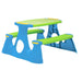 Kids blue and green plastic picnic bench with integrated UV-resistant design