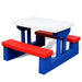 Kids plastic outdoor picnic table with red benches and white tabletop