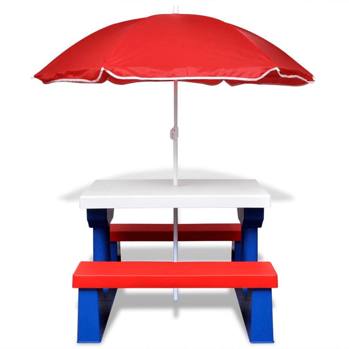 Kids' Picnic Table with Benches and Parasol - Little and Giant Explorers vidaXL