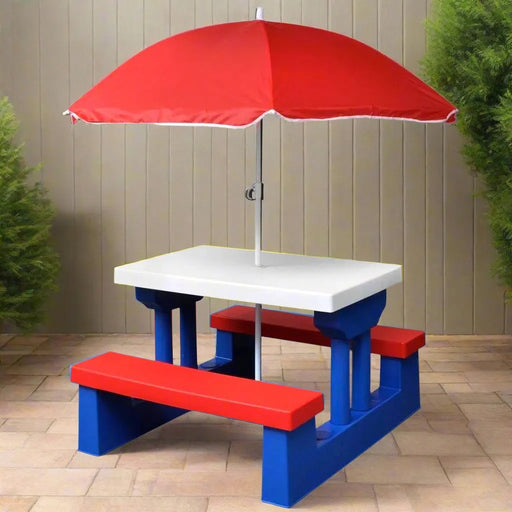 Kids' Picnic Table with Benches and Parasol - Little and Giant Explorers vidaXL